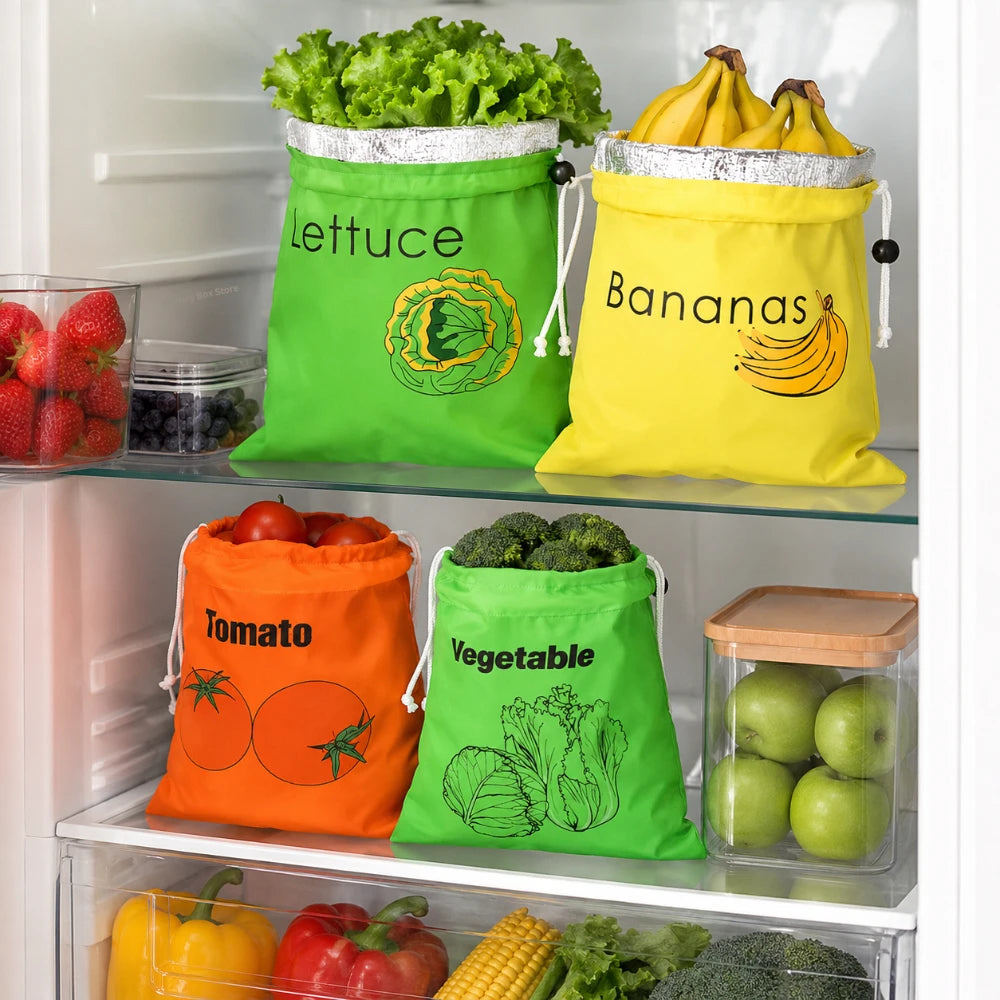 Food Fresh Keeping Drawstring Pocket Reusable Fruit Vegetable Storage Bag Household Produce Organizer Bundle Pouch Qme