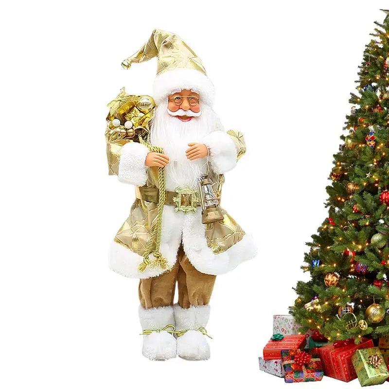 Golden Standing Santa Claus Figurine Christmas Golden Santa Decorations 18 Inches Santa Claus Decorations Collectible Figurine Qme