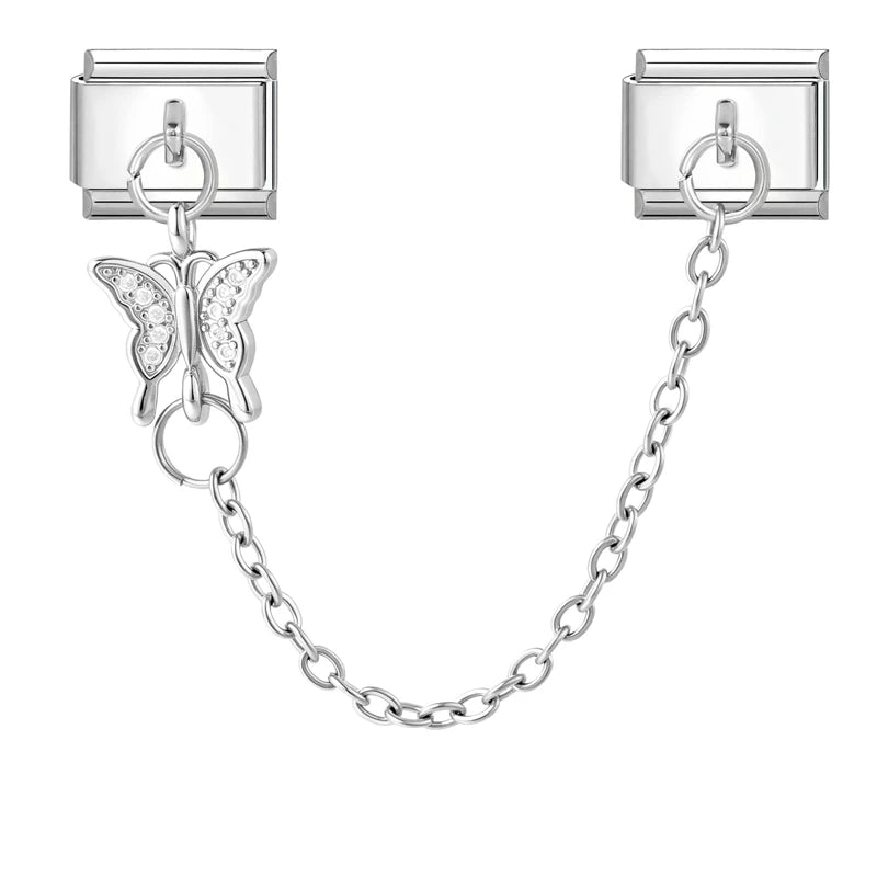 Peach Shiny Zircon Horse Swan Tassel Chain Italian Charm Links Fit 9mm Stainless Steel Bracelet Women Jewelry DIYMaking Gift Qme S 7