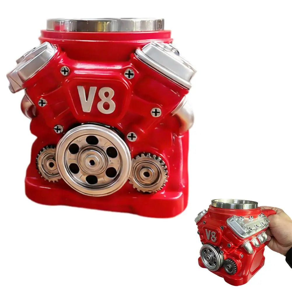 Engines Stainless Steel Cup Handmade V12 Engines Coffee Cup For Car Enthusiasts Tea Mug For Home Or Office Unique 3D Gifts Qme C 301-400ml