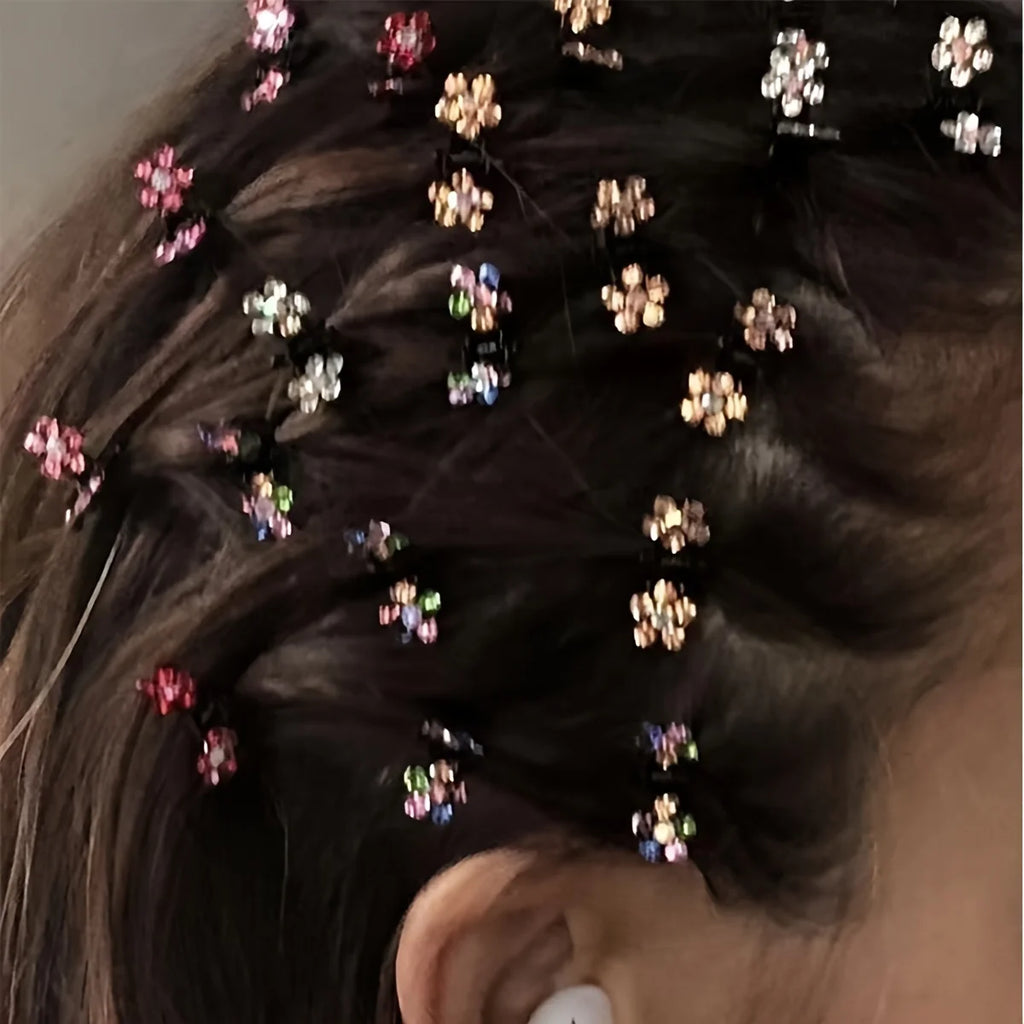 Mini Hair Clips Plum Flower Crystal Design Drill Hair Claw Pins for Women Styling Accessories for Parties Weddings Birthdays Qme