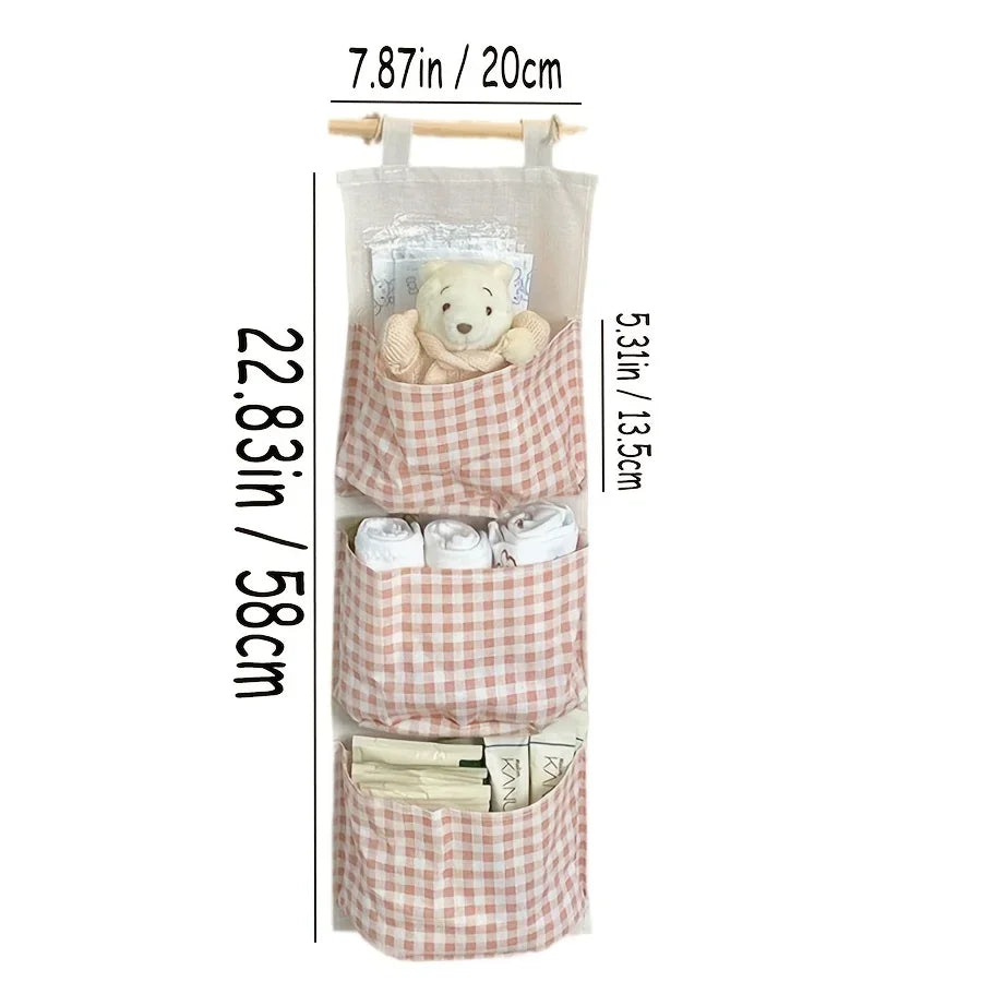 Pink Storage Bag Rack Canvas Wall Mounted Bedroom Storage Bag Multifunctional for Books, Jewelry, and Miscellaneous Items Qme