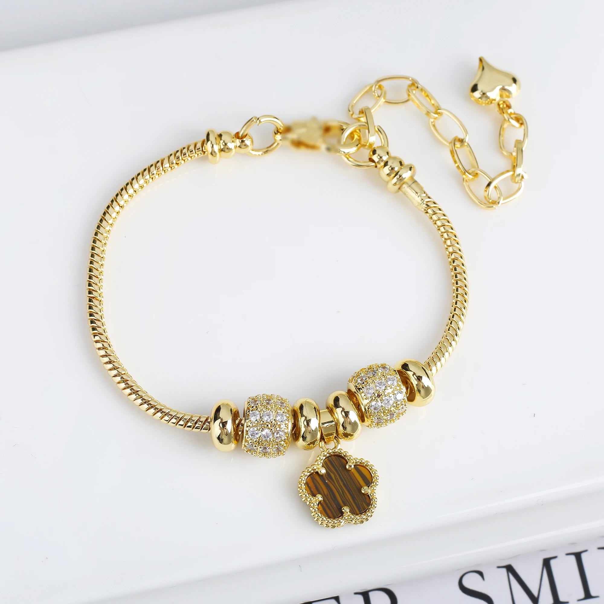 INS Hot Sale 10 Colors Natural Stone Five Leaf Flower Snake Bone Chain Bracelet Classic For Woman Clover Cz Ewelry Party Gift Qme Tiger Eye