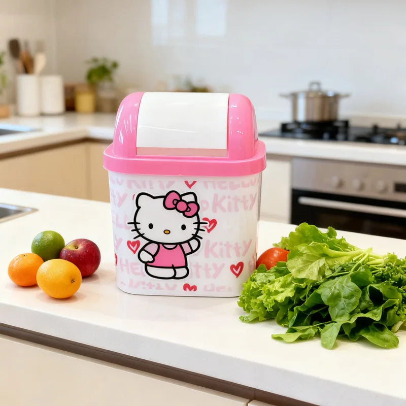 Hello Kitty Plastic Bathroom Trash Can, Household Storage Bin, Car Trash Can, Creative Living Room and Kitchen Trash Can Qme