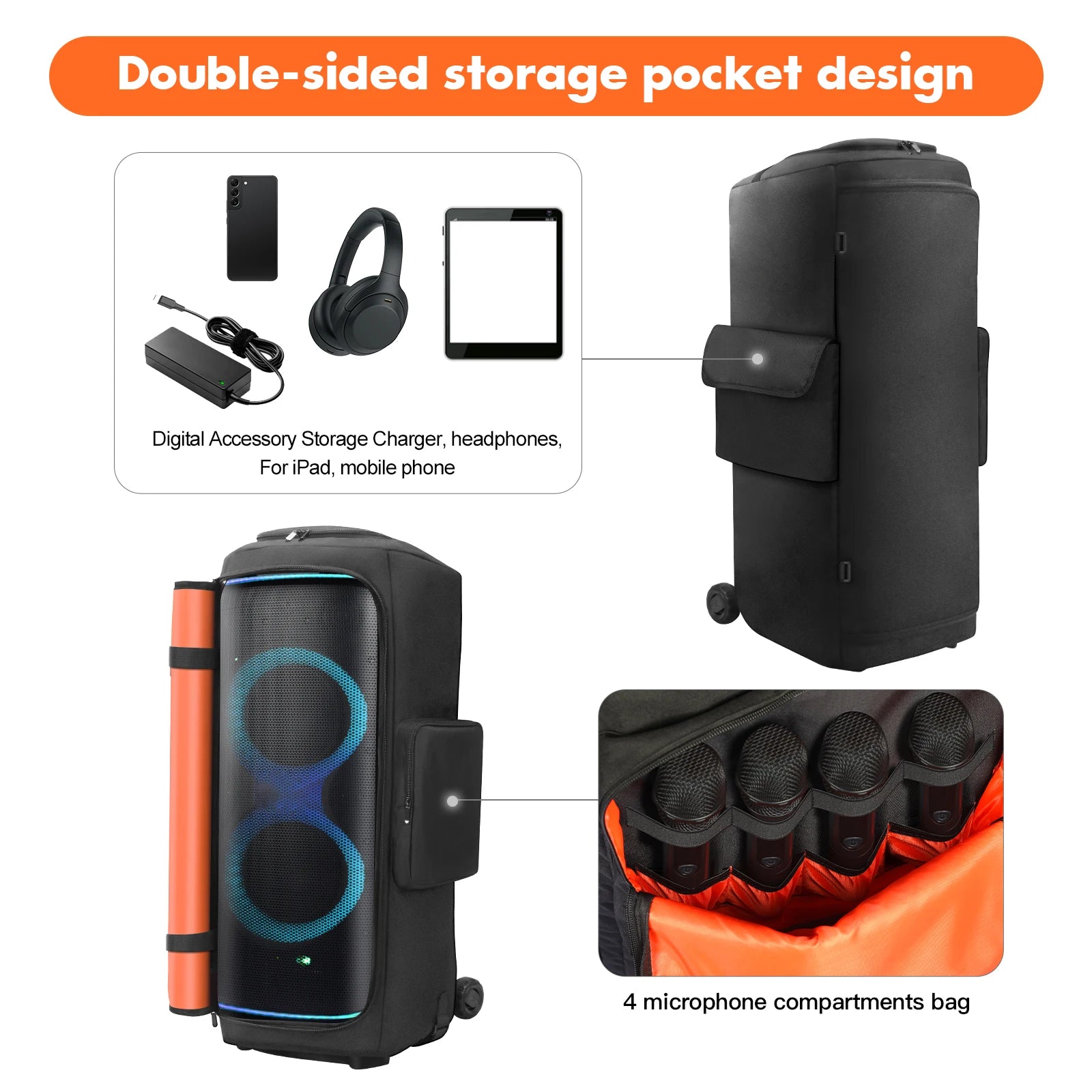 For JBL Partybox 720 Portable Speaker Dust Case with Mic Pocket Padded Speaker Protective Cover Wear-Resist Speakers Accessories Qme