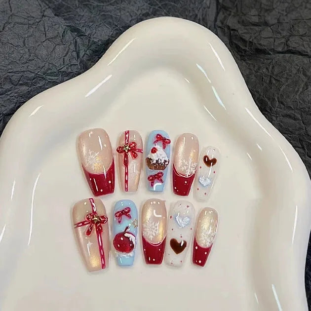 Christmas Cute Snow White Carol Winter Handmade Press Nails Red Qme GJ-CDJ-ZB85-S