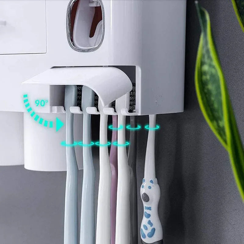 Magnetic Adsorption Inverted Toothbrush Holder Automatic Toothpaste Dispenser With Cup Toothpaste Bathroom Accessories Set Qme
