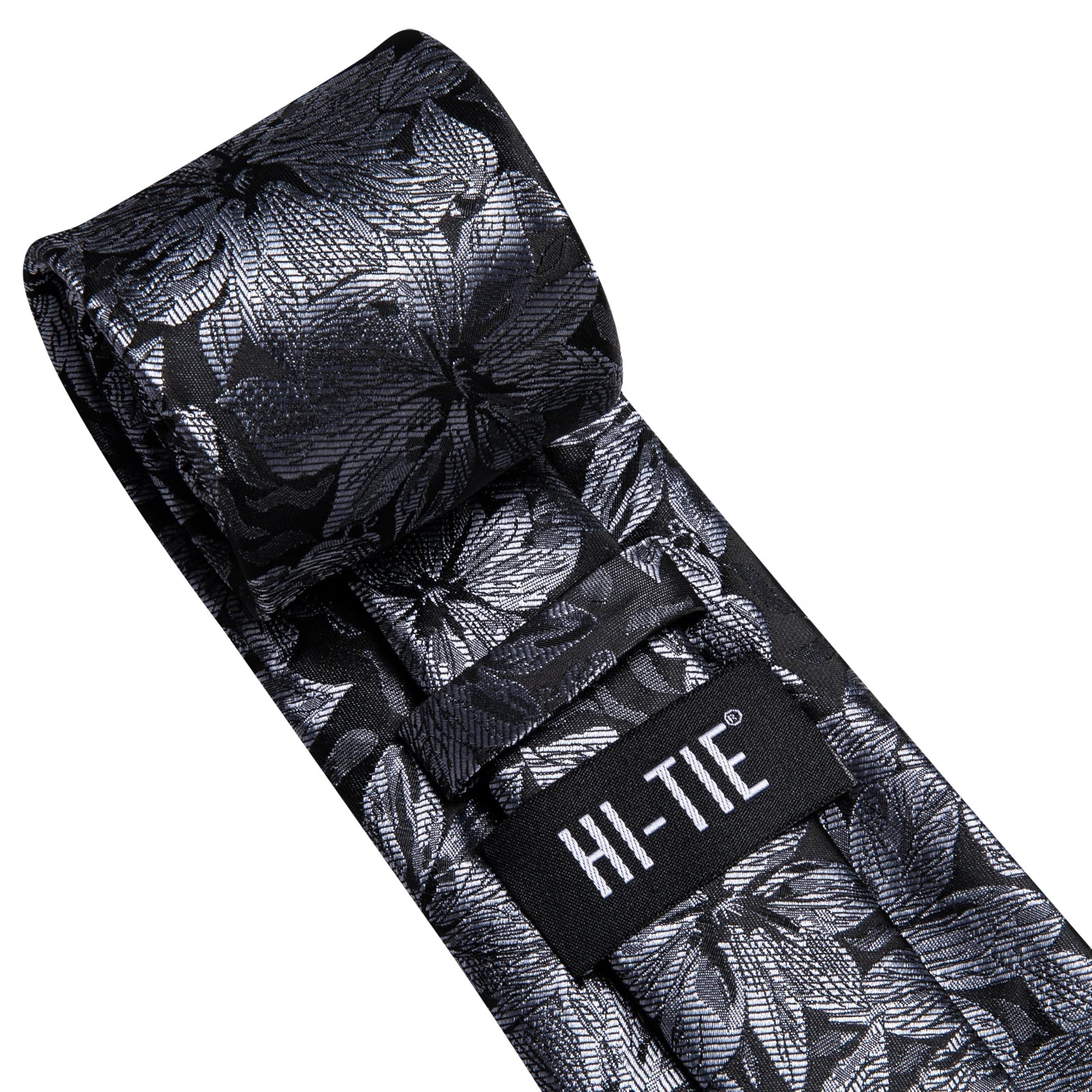Hi-tie Fashion Black Grey Floral Mens Elegant Tie Handkerchief Qme