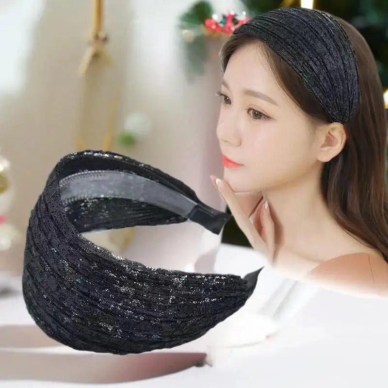 Flower Lace Mesh Hair Band Wide Side Hoop Headbands Women Headwear Qme