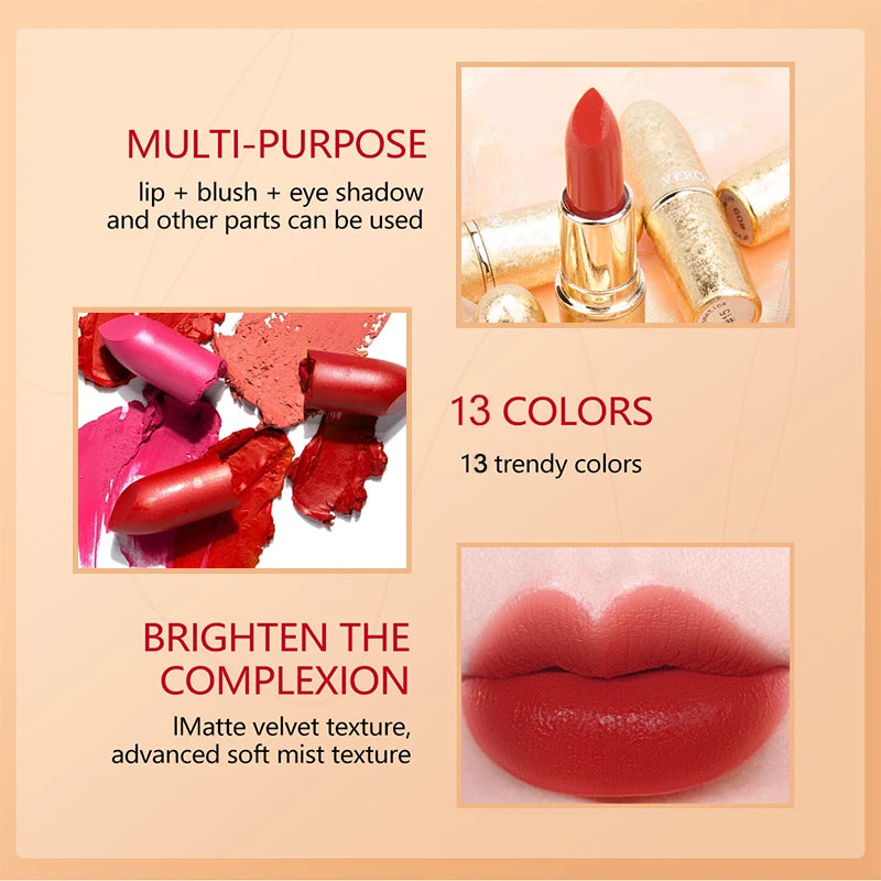 17 Colors Gold Tube Lipstick Moisturizing Velvet Matte Bullet Qme