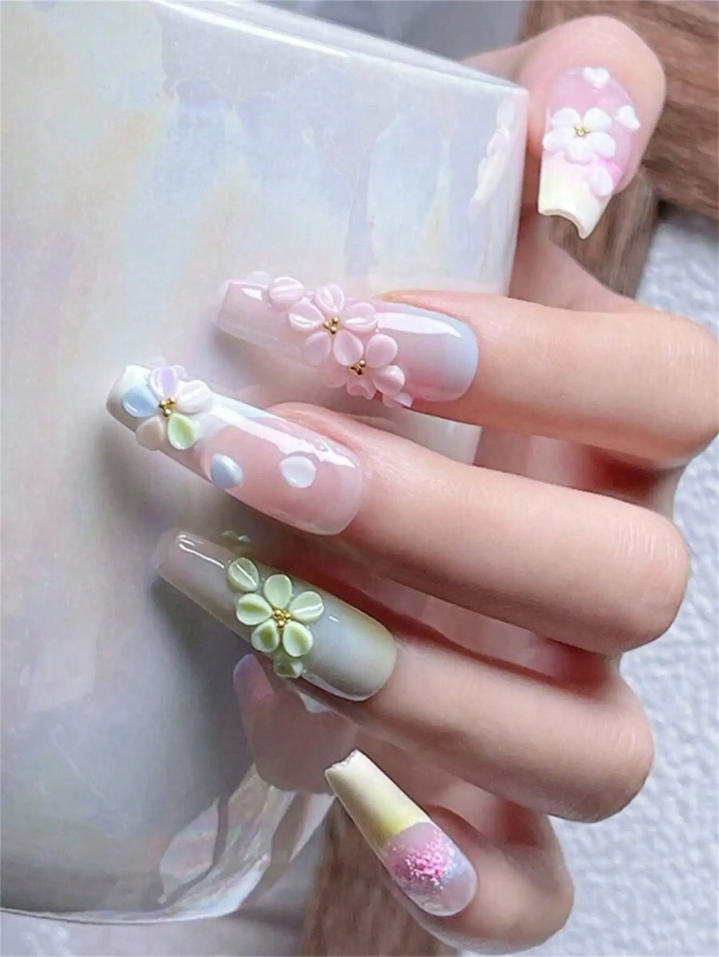 Flower Nail Charms Rhinestones Pearls Floral Art Accessories Supplies Qme