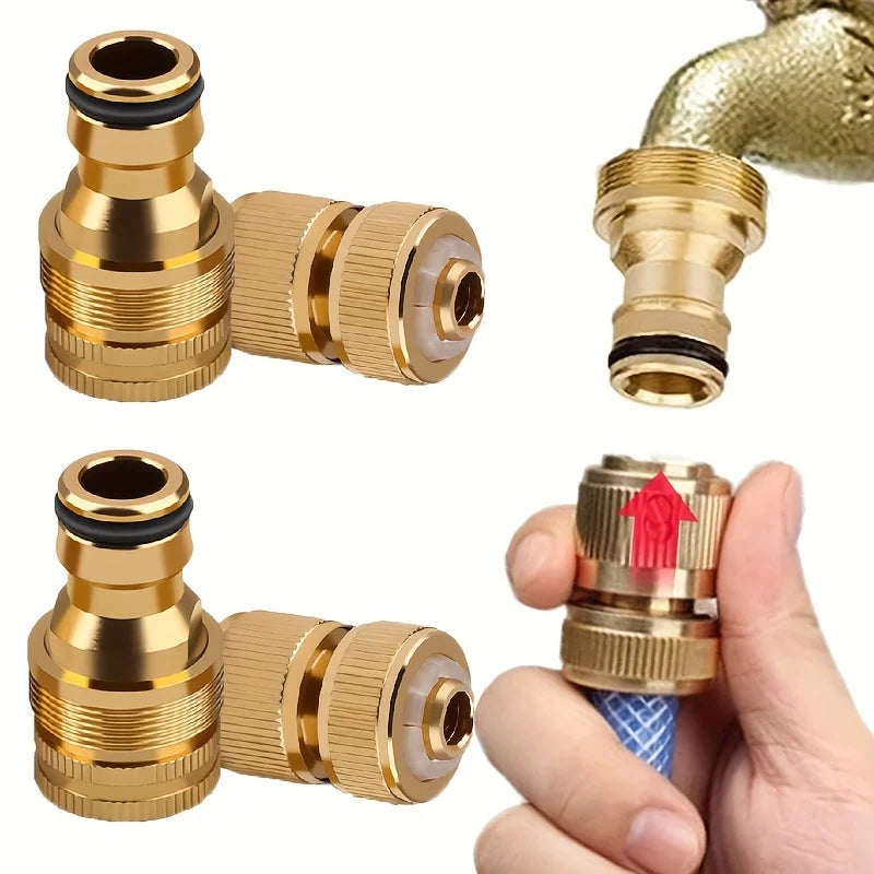 Brass Garden Hose Quick Connector, Tap Adapter, Leakproof Water Hose Fitting for Car Wash & Irrigation Qme
