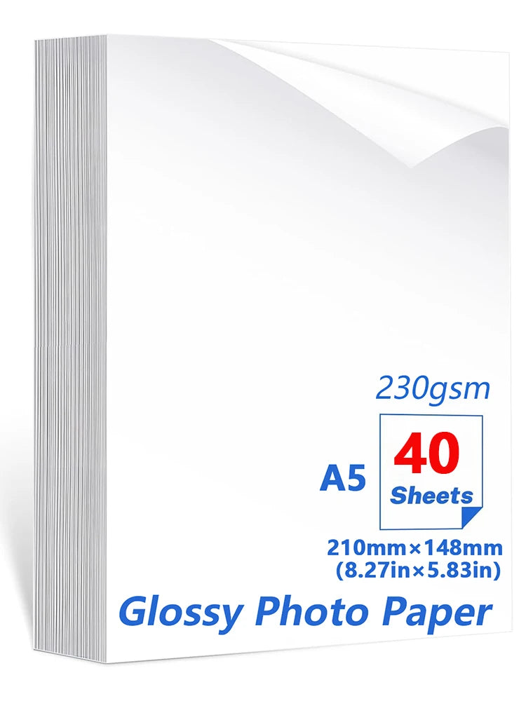 A5 Photo Paper , Waterproof Glossy for Photo Paper，A5 Size 230gsm Waterproof Embossed Card Paper Inkjet Photo Paper Qme 40sheets A5