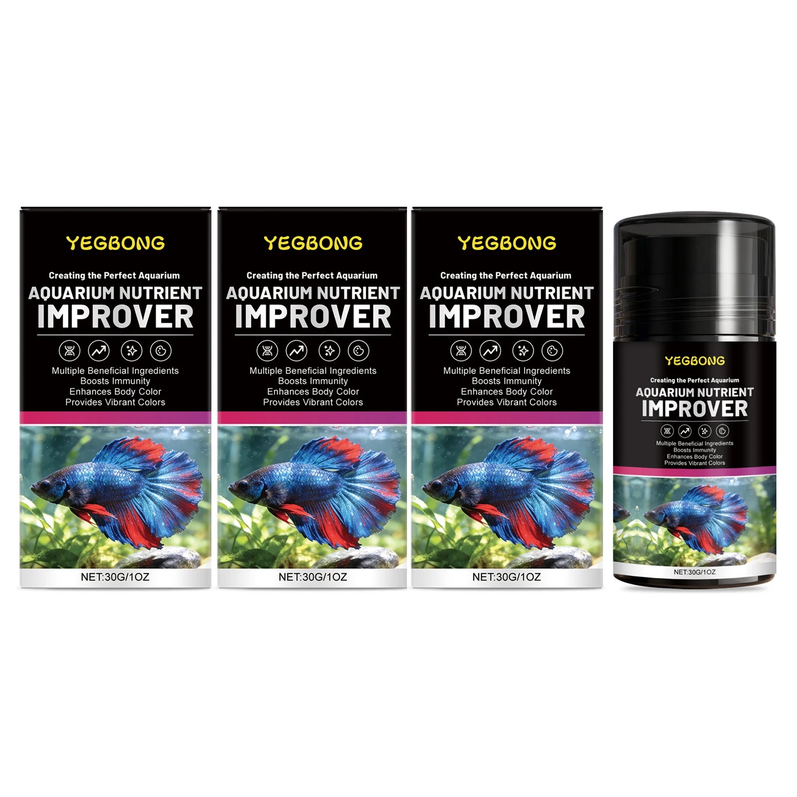 Aquarium Nutrient Improver Promoting Growth Supplement Natural Pigment Enhancing Color Boost Lmmunity Ornamental Fish Care Agent Qme 3 x 30g Boxed