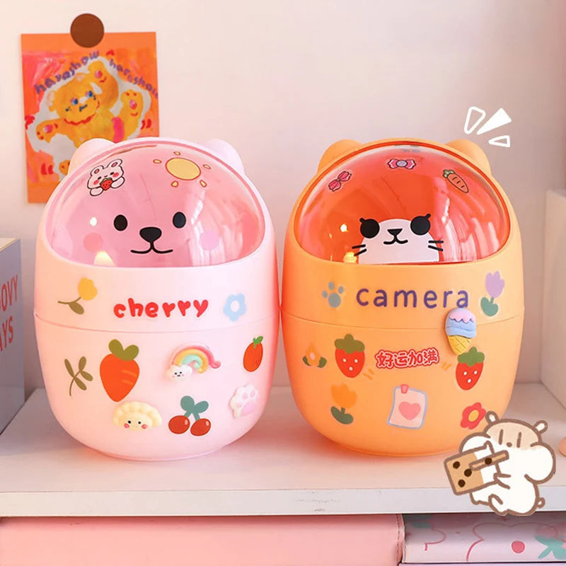 Lid Trash Can Small Pen Holder Give Sticker Mini Kawaii Bedroom Desk Qme