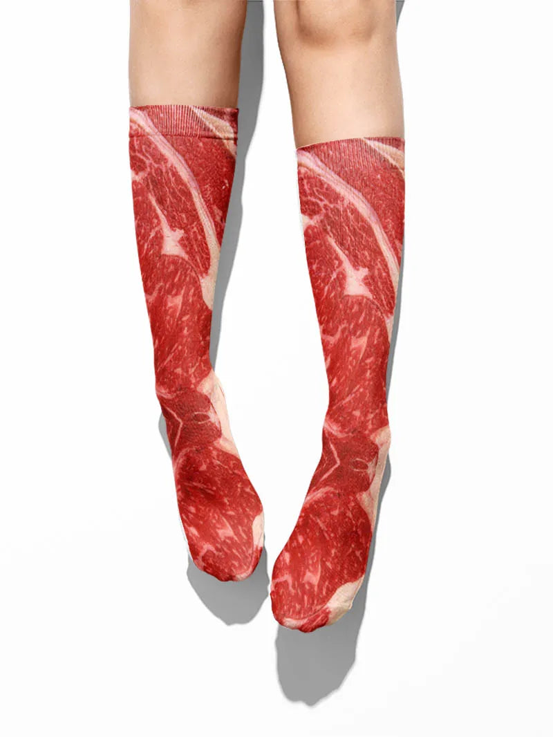 Very Popular Pork Belly Printed Socks Women's Happy Food Kawaii Qme