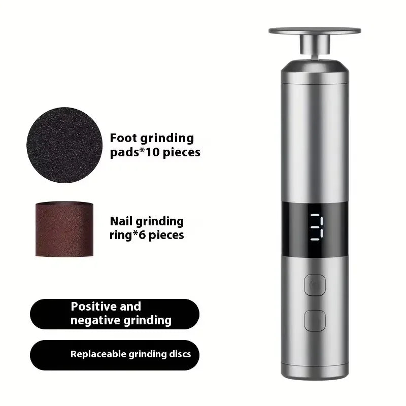 Electric 2-in-1 Foot Grinder And Nail Grinder Foot And Hand Care Equipment With 3-speed Adjustment Usb Charging Foot Grinder Qme grey