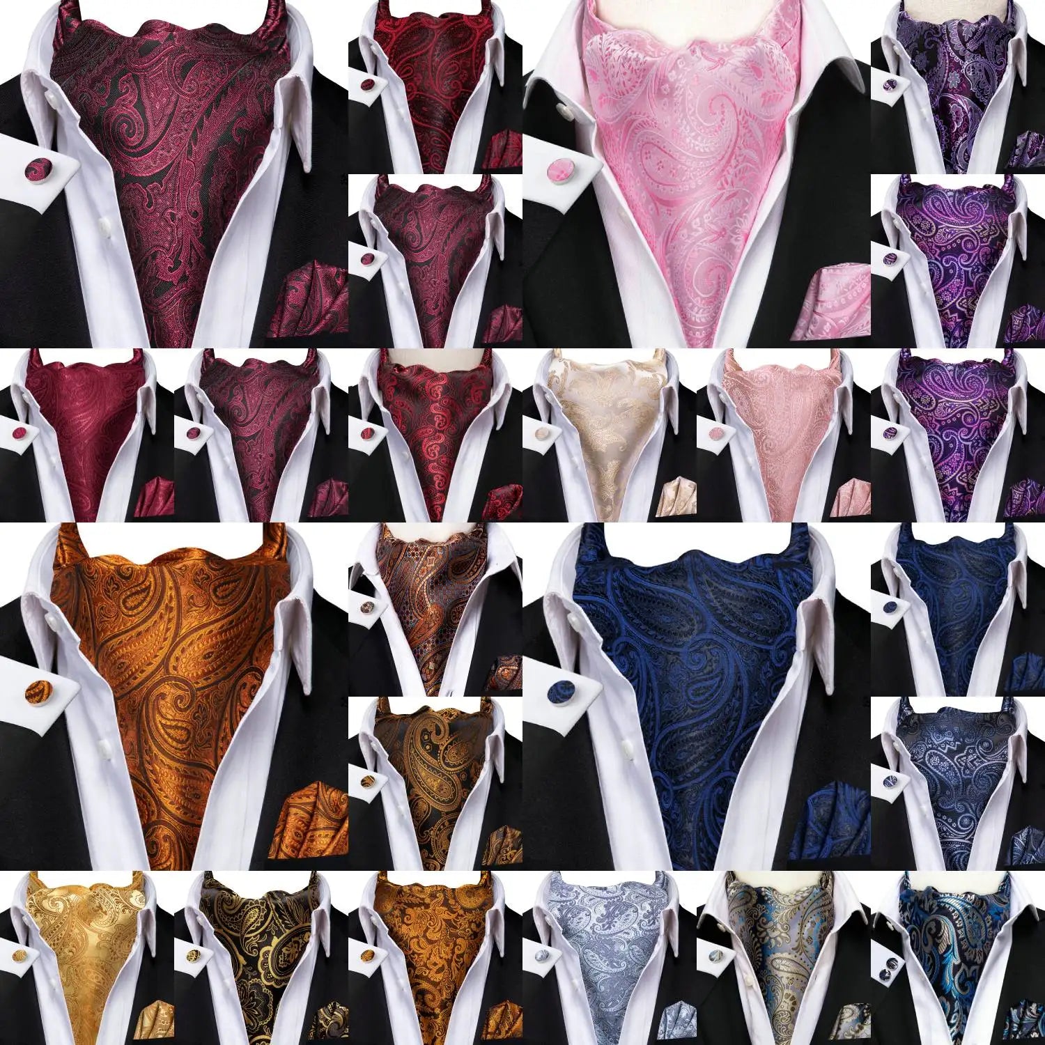 Men's Ascots Fashion Luxury Paisley Cravat Set with Cufflinks and Handkerchiefs for Daily Casual Outing Qme