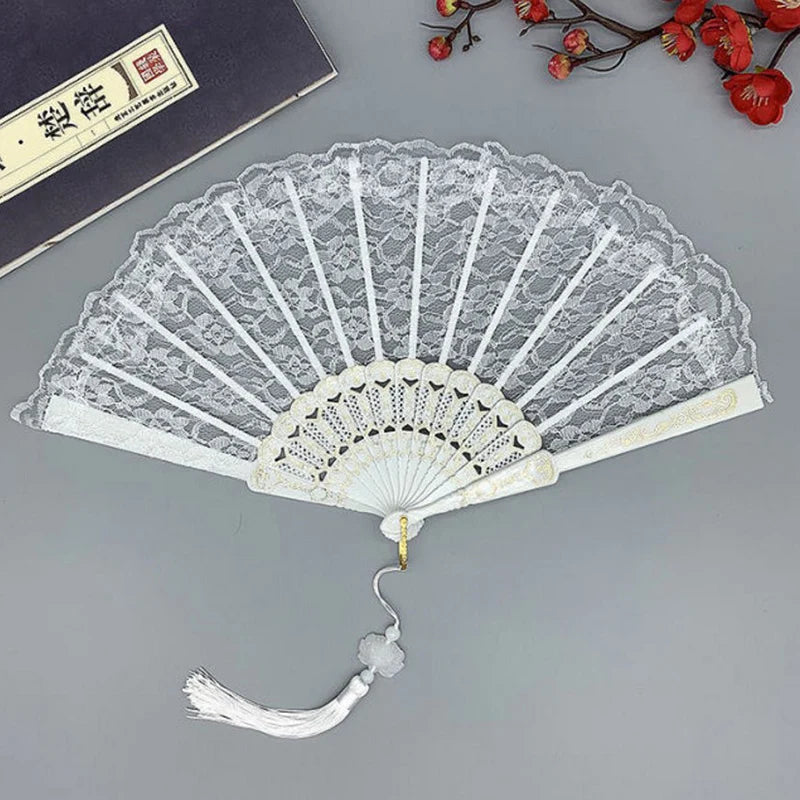 Japanese Pattern Art Craft Decor Vintage Lace Folding Fan Chinese Qme