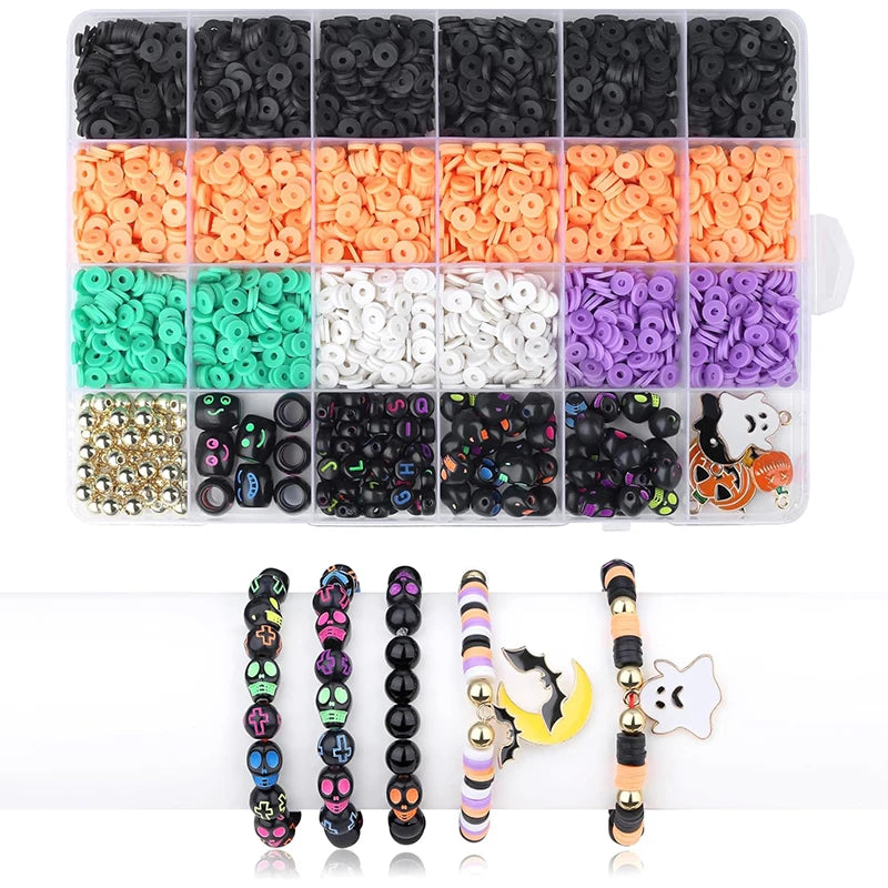 Halloween Clay Beads Kit Friendship Black Letter Bracelet Making Kit with Varieties of Charms for Jewelry Making DIY Crafts Qme 2800pcs
