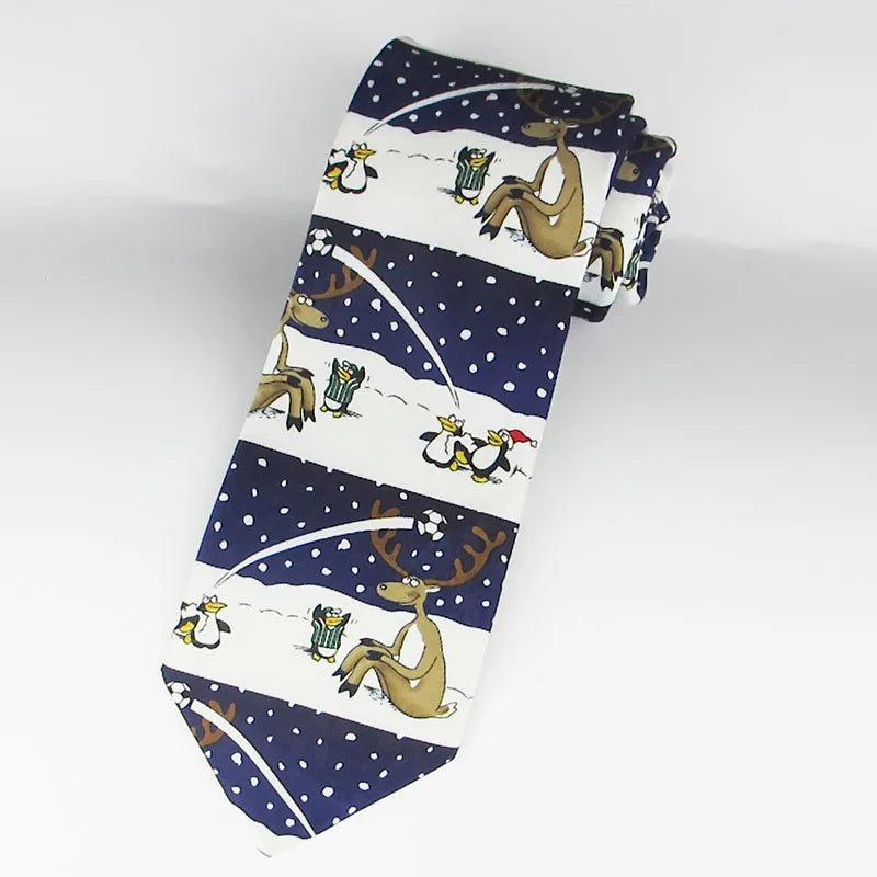 Luxury Silk Tie Man Green Wide Necktie Print Red Black Deer Sleigh Qme RT4