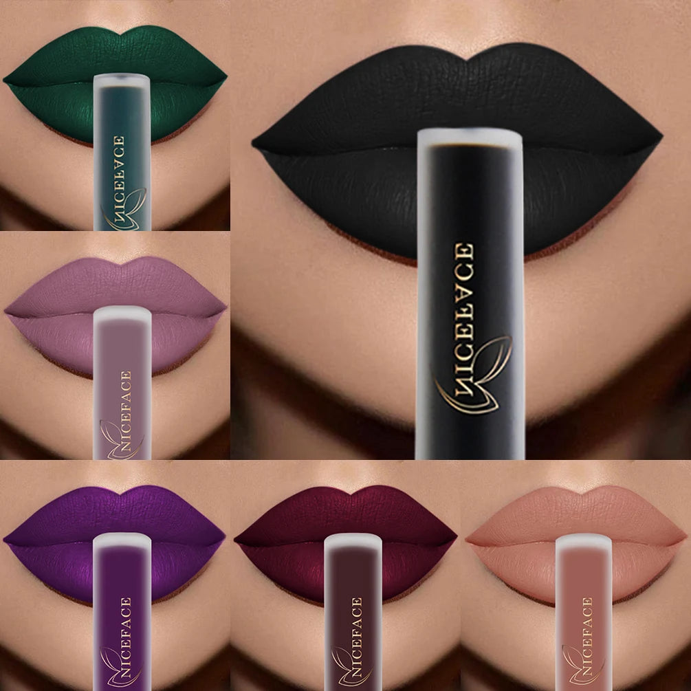 NICEFACE Waterproof Lip Gloss Nude Matte Liquid Lipstick Long Lasting Lipgloss Lip Glace Black Lipstick Purple Sexy Red Lip Tint Qme