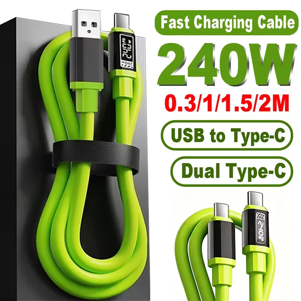 240W USB C to C PD Mobile Phone Fast Charging Data Cable USB Type C Quick Charger Wire Spring USB Cord for iPhone Samsung Xiaomi Qme