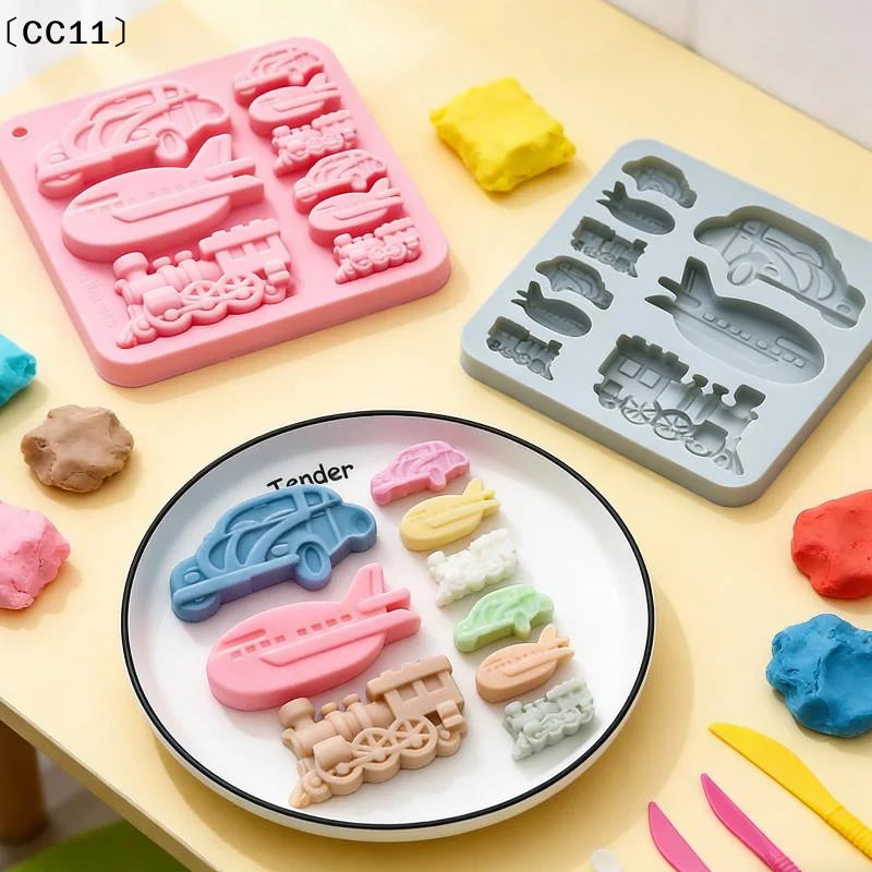 Chocolate Silicone Molds 3D Vintage Car Train Airplane DIY Fondant Qme