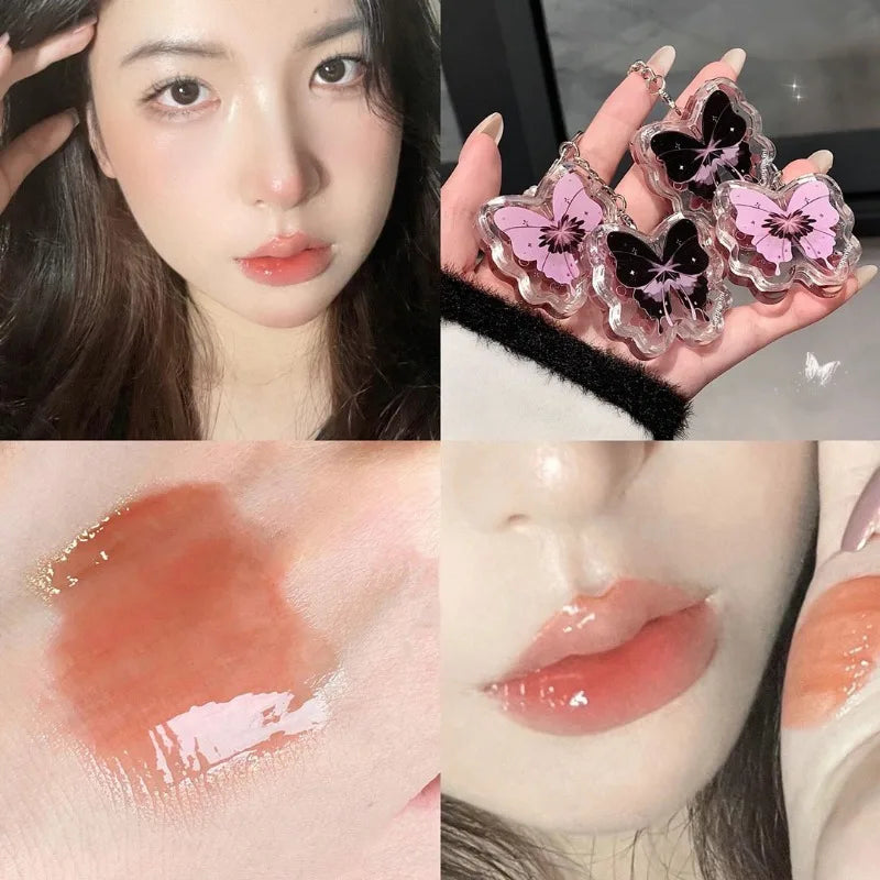 Watermelon Juice Solid Lip Gloss Butterflies-shape Water Gloss Lipstick Lasting Hydrating Lip Tint Waterproof Lip Gloss Makeup Qme 7B