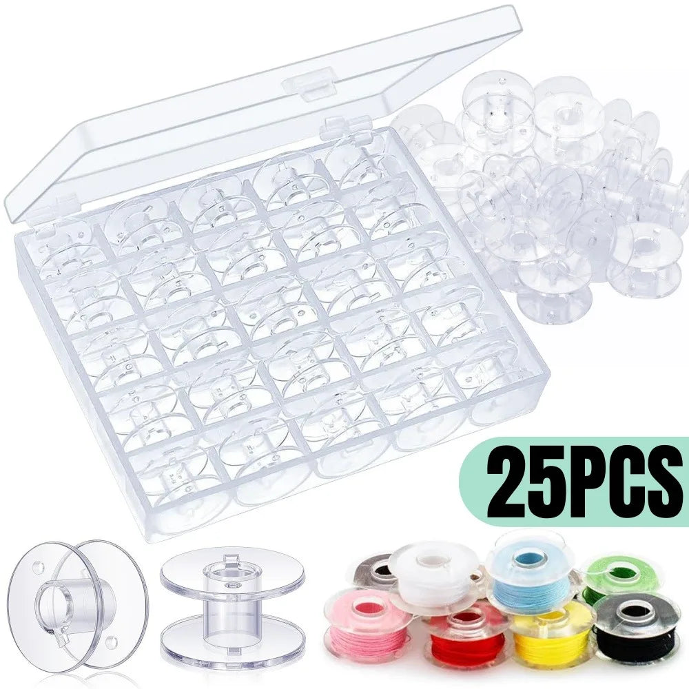 25PCS Sewing Machine Bobbins Reusable Sewing Machine Empty Bobbins with Storage Box for Household DIY Sewing Accessories Tools Qme