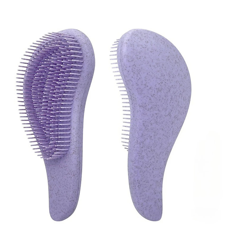 Wheat Straw Detangling Hairbrush Soft Silicone Anti-static Wide Tooth Comb for Scalp Massage Home Daily Salon Hair Grooming Tool Qme 1pc PURPLE