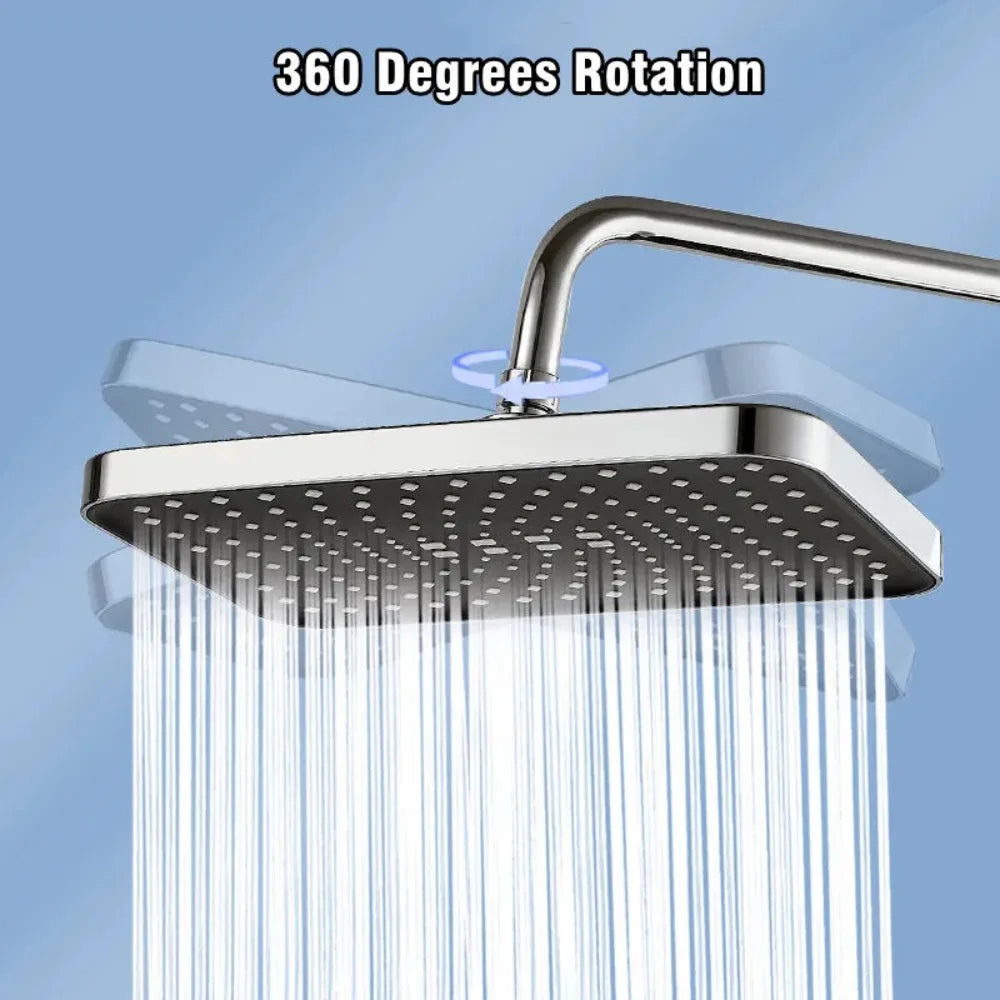 New 12 Inch High Pressure Top Spray Rain Shower Head Larger Flow Supercharge Rainfall Showerhead 360° Swivel Water Saving Qme