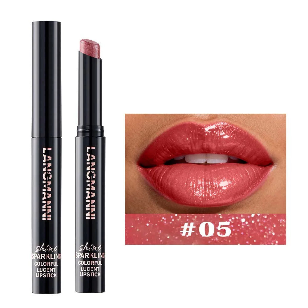 Slanted Tip Lipstick High Shine Pearl Lipstick with Glitter Creamy Texture Hydrating Long Lasting Lip Makeup Cosmetics Lip Stick Qme Pearlescent 05