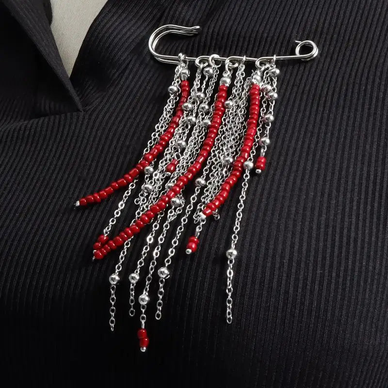 Fashion Exaggerated Beads Beaded Fringed Chain Brooch Retro Design Suit Pin Pendant Fixed Pin Party Jewelry Accessories Gifts Qme Default Title