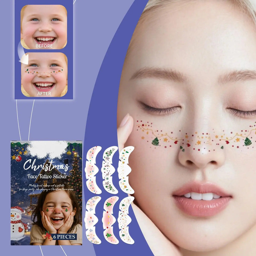 6pcs Christmas Tattoo Makeup Patches Fake Freckles Temporary Tattoo Stickers Face Tattoos Glittering Star Freckle Stickers Qme