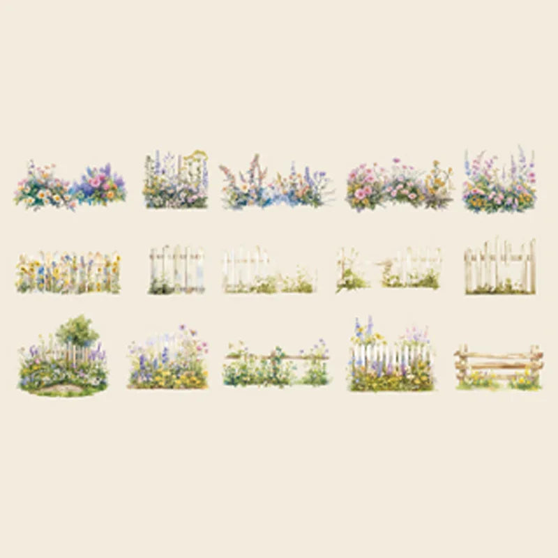 30 Sheets/Bag Floral Wooden Fence PET DieCut Sticker DIY Scrapbooking Journal Planner Notebook Phone Case Office Stationery Gift Qme 5