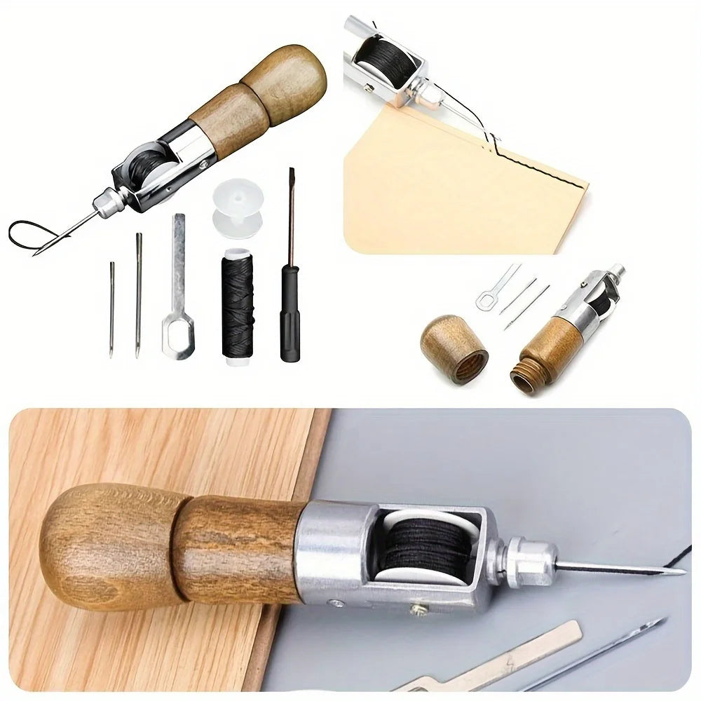 1 set of leather sewing cone kit, portable manual sewing machine, leather hand seamer, quick sewing machine sewing tool Qme