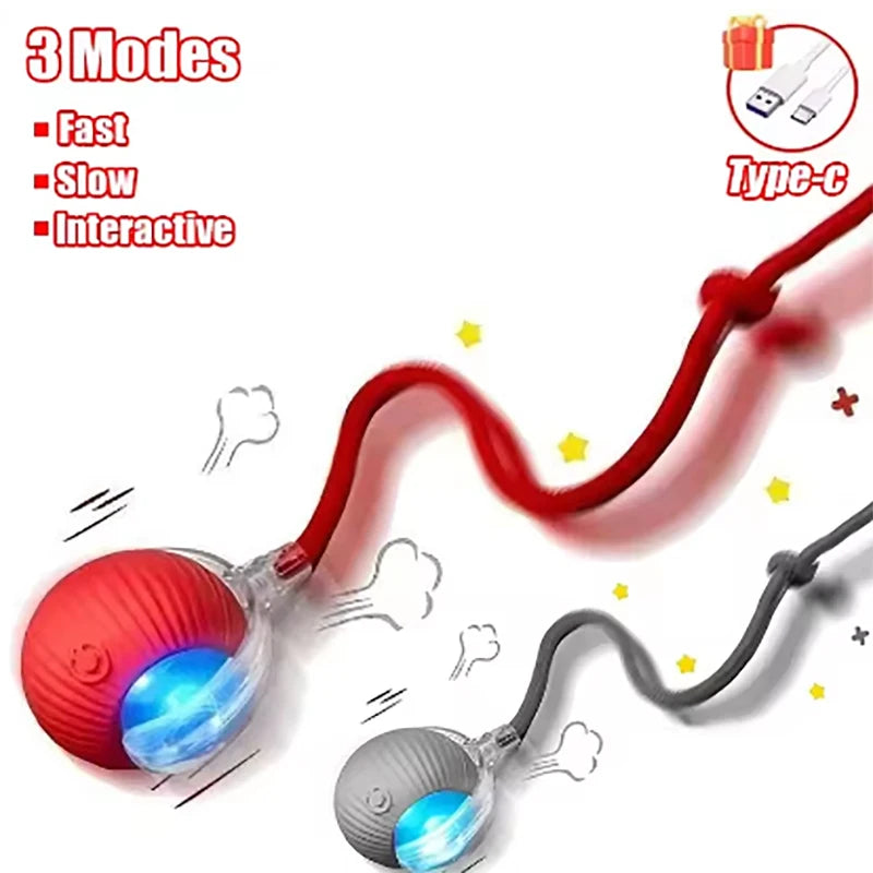New interactive cat ball toy with automatic rolling ball simulation tail rechargeable intelligent pet electric toy Qme 2pcs-Red and Gray