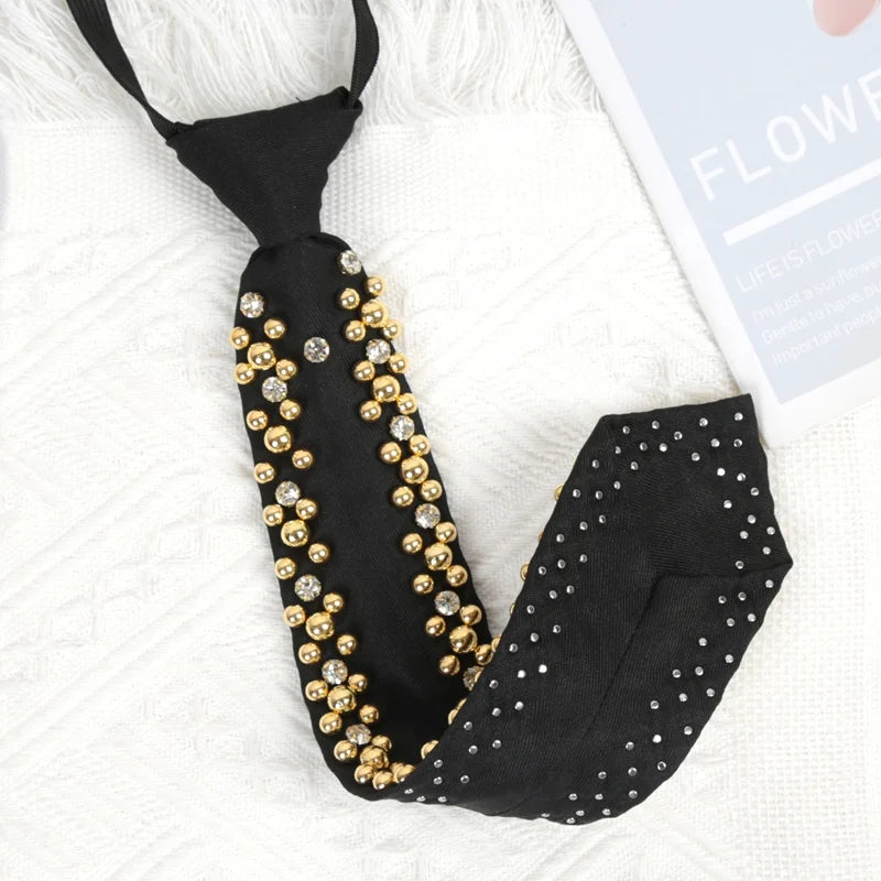 Luxurious Women Popular Shining Pearl Black Tie Trend Girls Qme