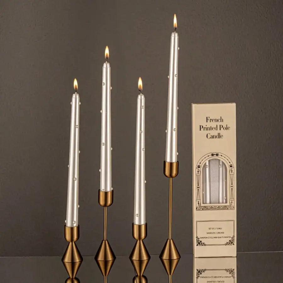 2 Long-stem Pearl Candle Hotel-style Tabletop Accent Qme