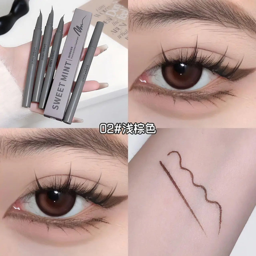 Ultra-fine Liquid Eyeliner Skinny Curved Brushwork Long lasting Waterproof Anti Shake Fast Drying Slim Enlarged Eyes Qme 02