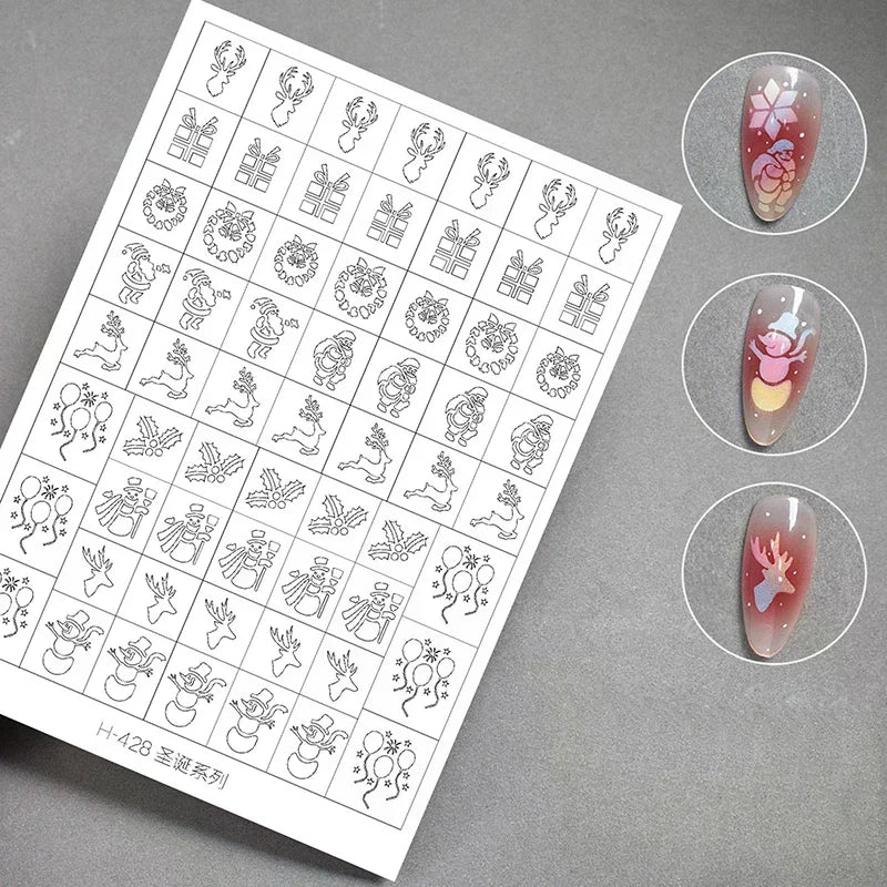 Airbrush Stencil Nails Winter Snowflake Snow Tree Christmas Decors Qme
