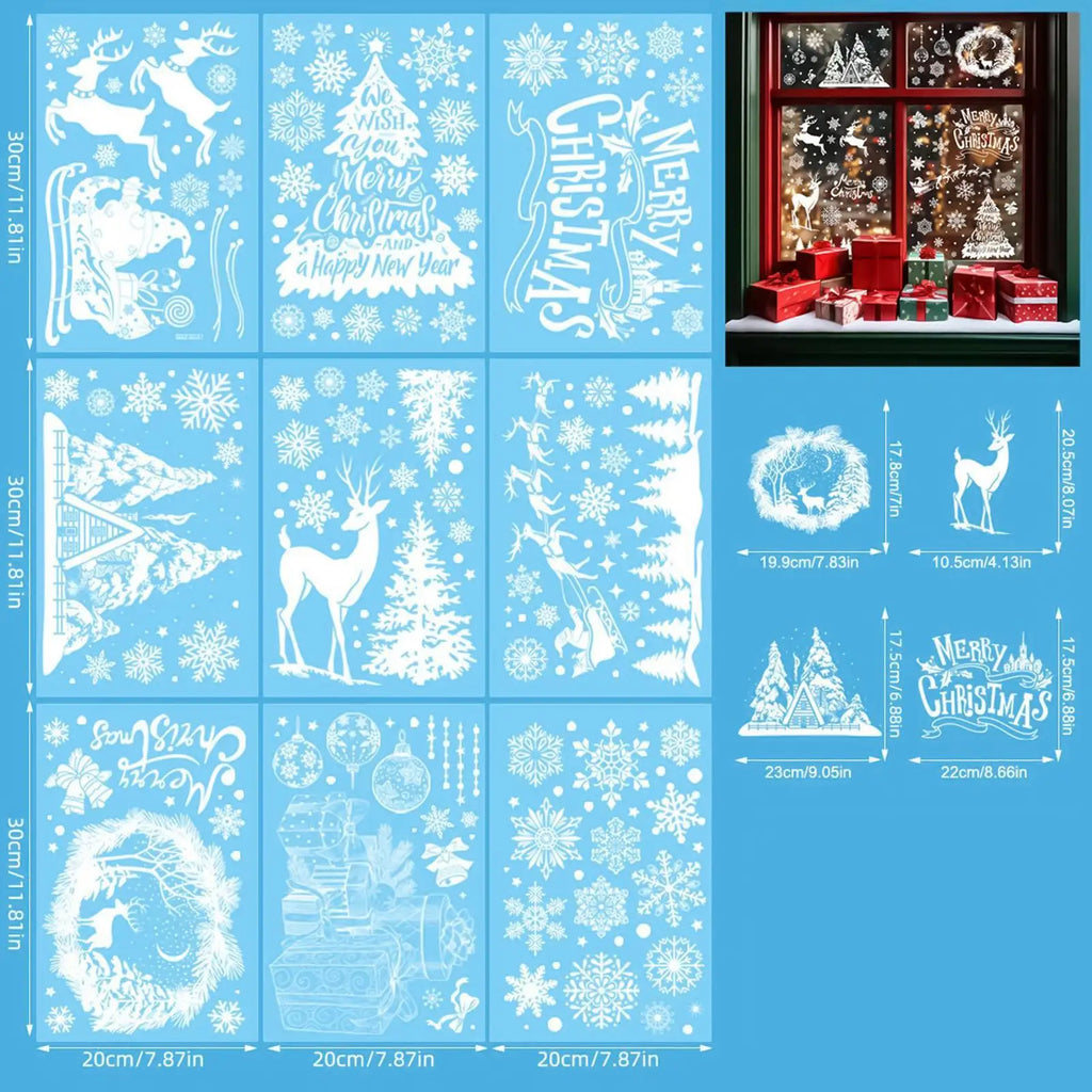 Christmas Window Stickers Glass Clings Decal Mural Pvc 9 Sheets Qme