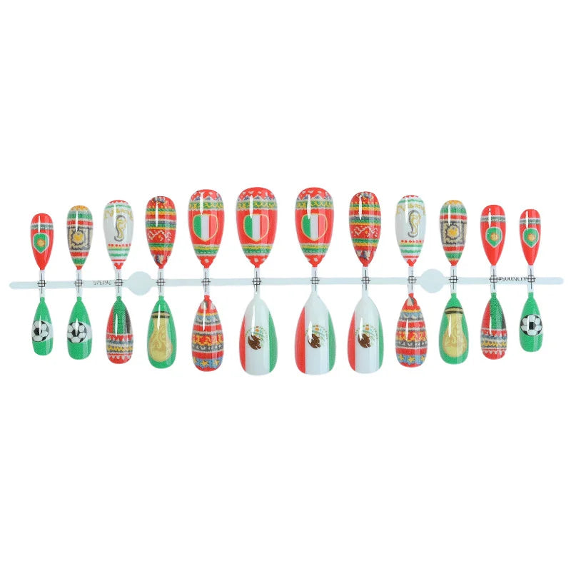 Fashion Luxury Mexico National Team Almond Full Cover Press On Nails Stylish Mexico flag design artificial false nails Qme 1pcs