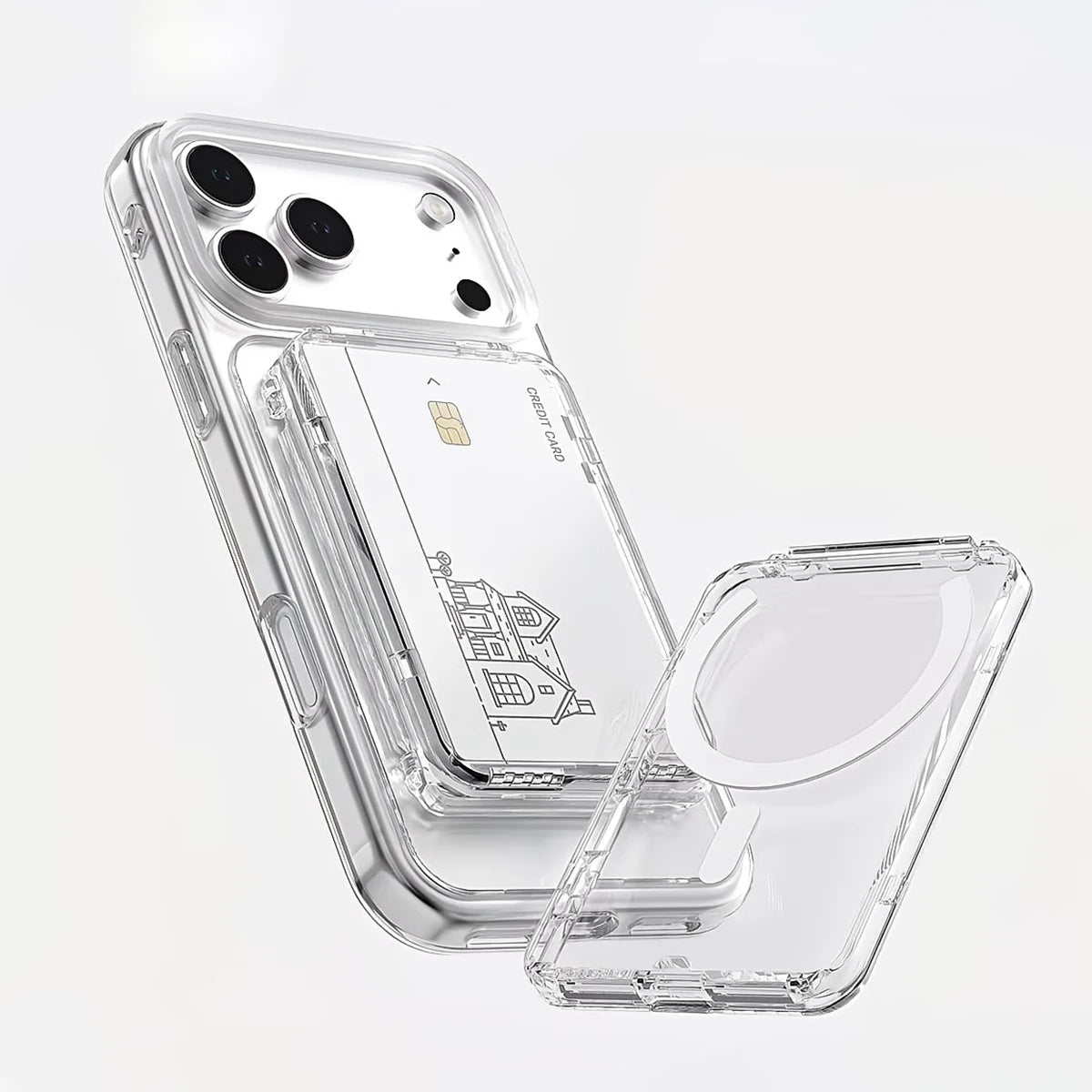 Transparent Magsafe Card Sleeve Shockproof 2 Slots Magnetic Qme