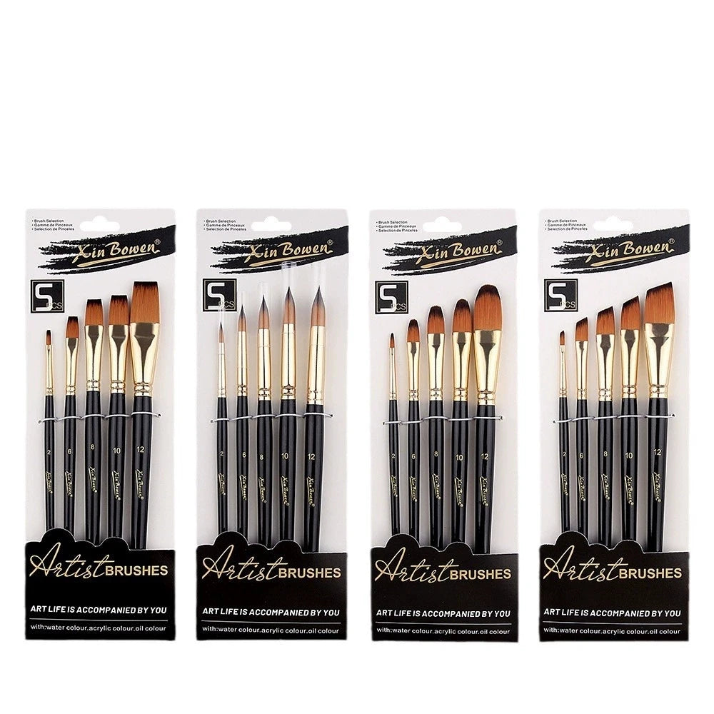 5 Pcs Acrylic Paint Brush Set, Painting Brush Nylon Brushes,for Oil/Watercolor Painting Artist Professional Kits Qme
