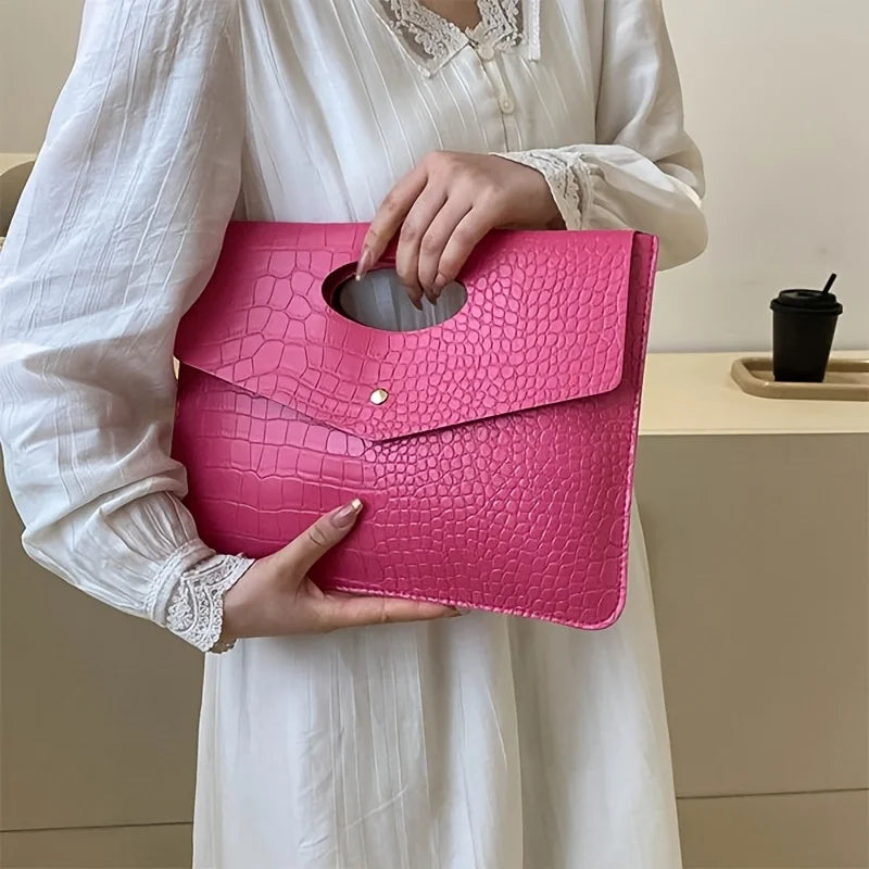 Casual Trendy Handbag, Modern Minimalist Crocodile-Pattern Handbag，Suitable the Office, Casual Occasions, Outings, and Shopping Qme pink