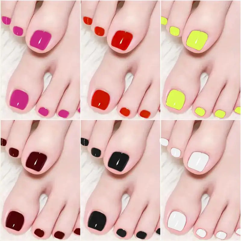 4 Grid Short Square False Toenail Tips Full Cover Artificial Fake Qme