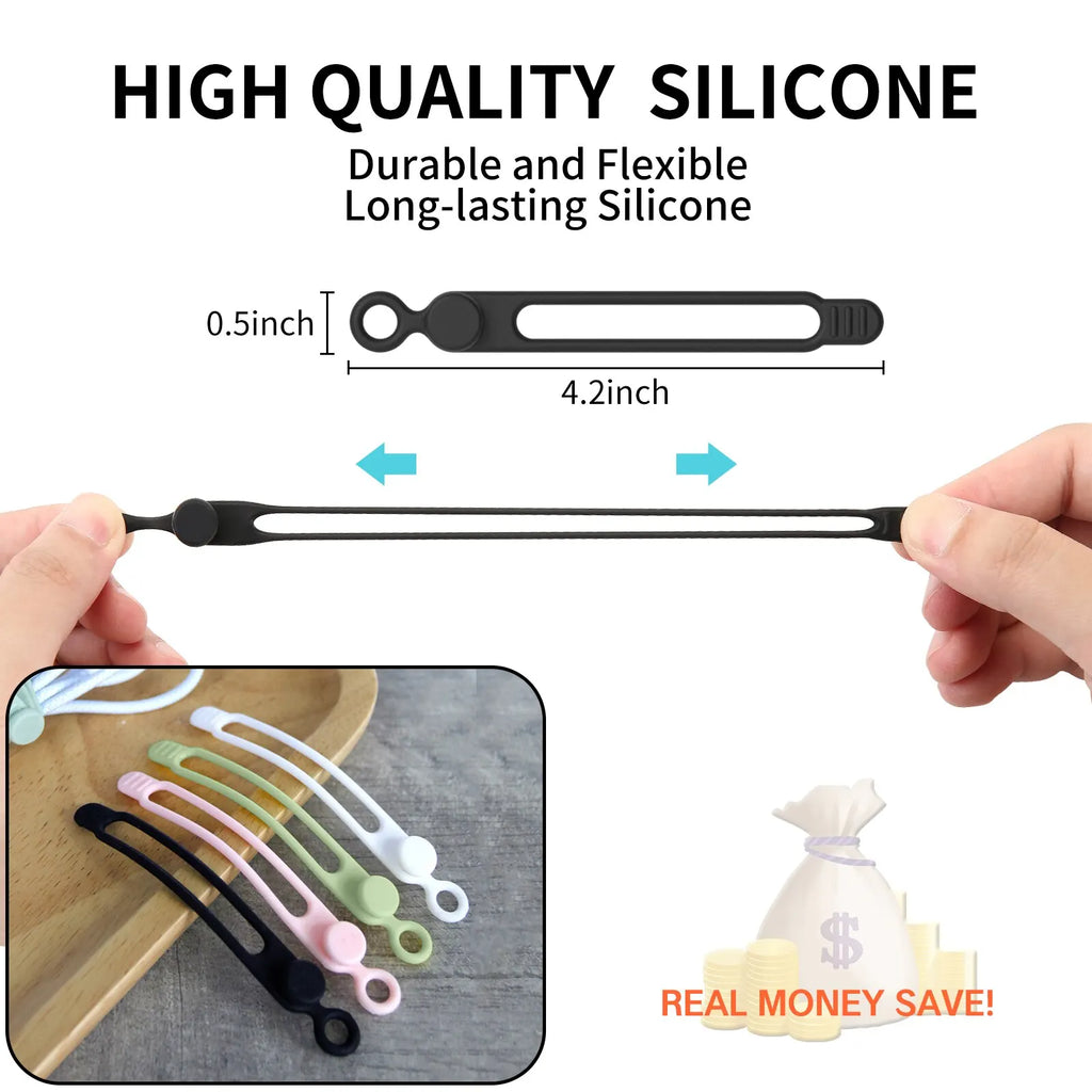 Silicone Cable Ties,Cord Organizer,Cable Straps,Reusable Cord Ties,Travel Cable Organizer ,Cute Elastic Tie, Wire Ties Qme