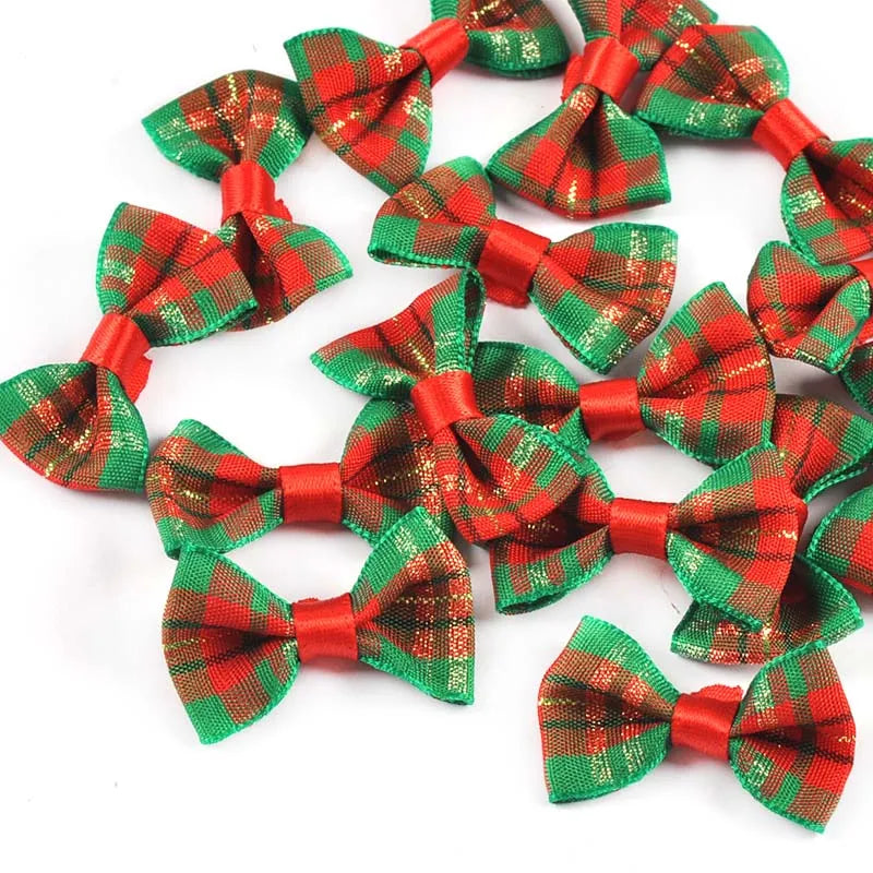30Pcs 23-57mm Mixed Christmas Bows For Gift Flower Craft Decor Bowknot Ribbons Handmade Accessory Home Xmas Party DIY Supplies Qme